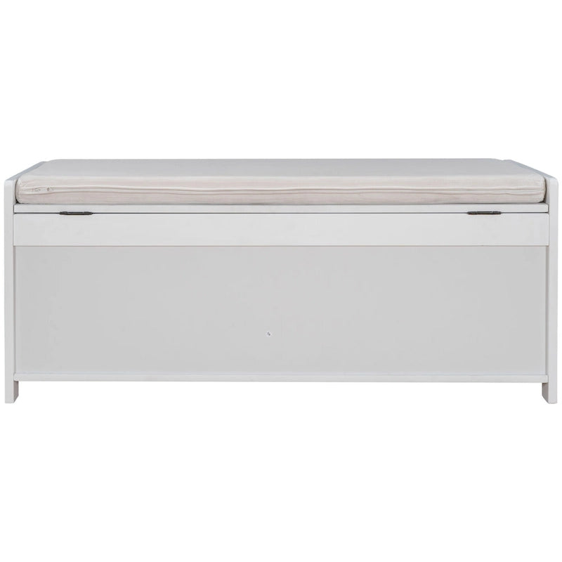 Upholstered Storage Ottoman Bench with 3 Shutter-Shaped Doors Cabinet