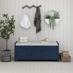 Upholstered Storage Ottoman Bench with 3 Shutter-Shaped Doors Cabinet