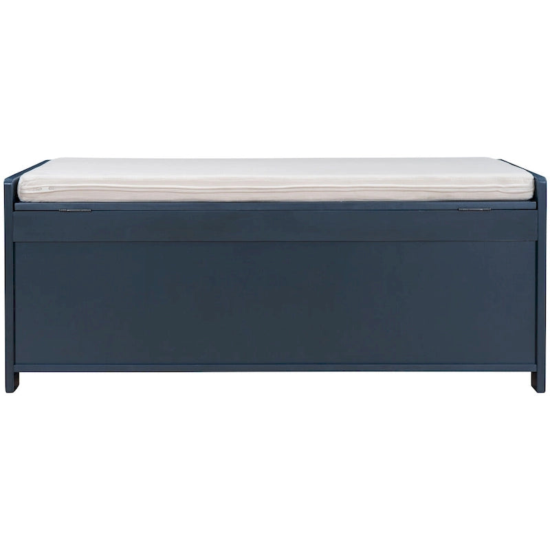 Upholstered Storage Ottoman Bench with 3 Shutter-Shaped Doors Cabinet