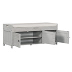 Upholstered Storage Ottoman Bench with 3 Shutter-Shaped Doors Cabinet