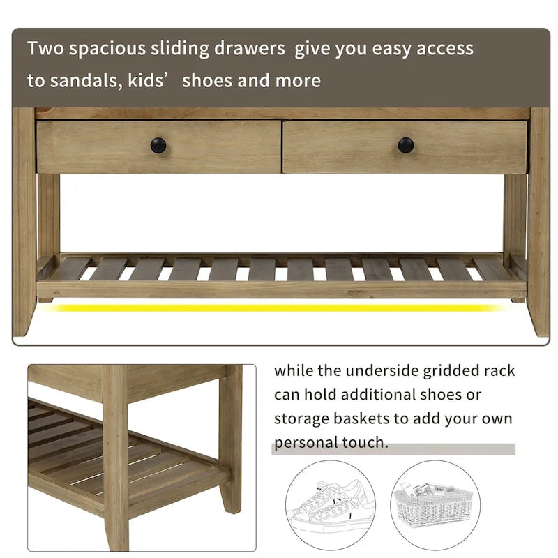 Shoe Rack with Cushioned Seat and Drawers, Multipurpose Entryway Storage Bench