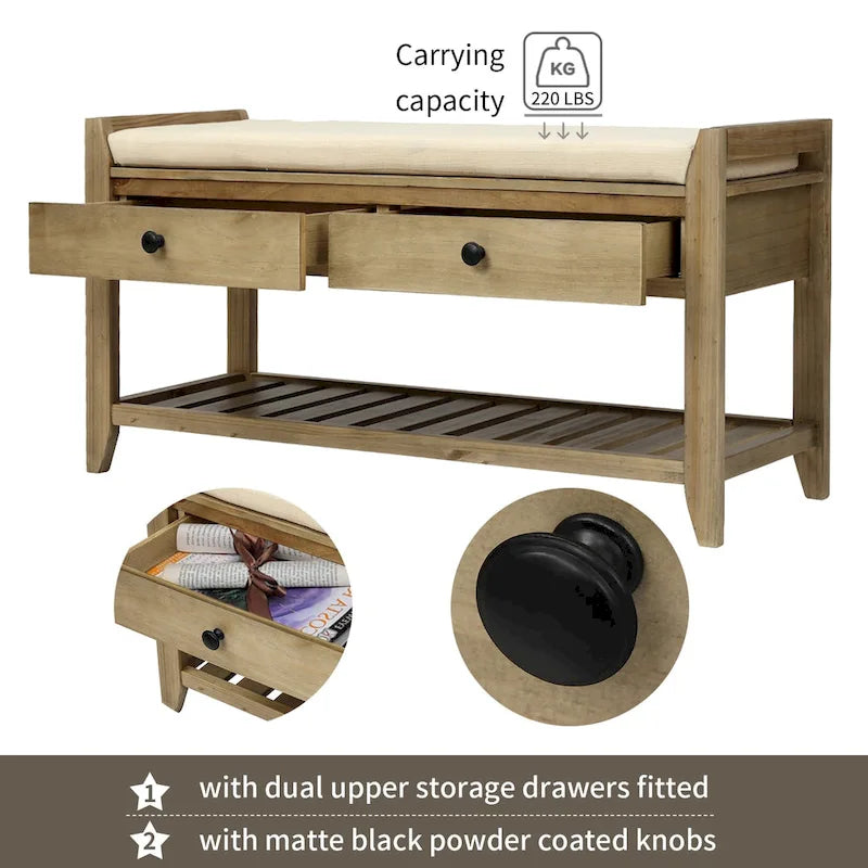 Shoe Rack with Cushioned Seat and Drawers, Multipurpose Entryway Storage Bench