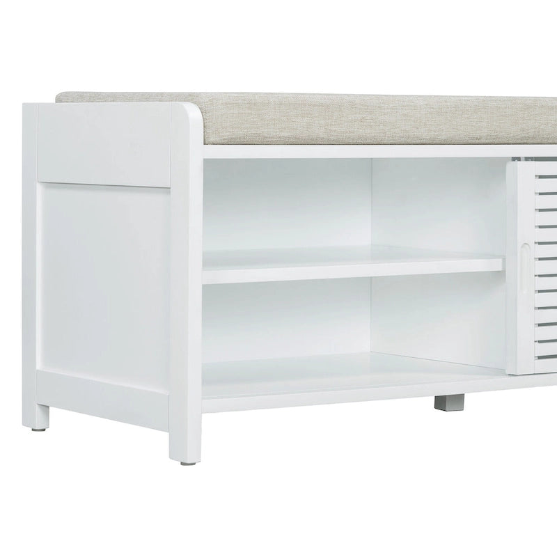 Distressed Shutter Storage Bench with Acacia Veneer for Retro Charm for Living Room, Entryway