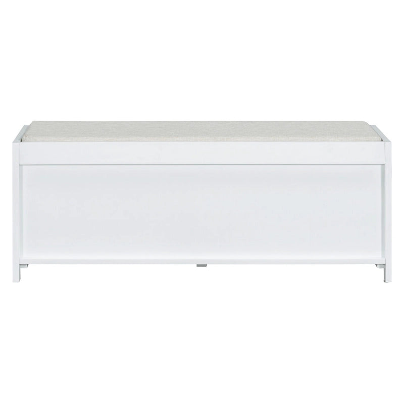 Distressed Shutter Storage Bench with Acacia Veneer for Retro Charm for Living Room, Entryway