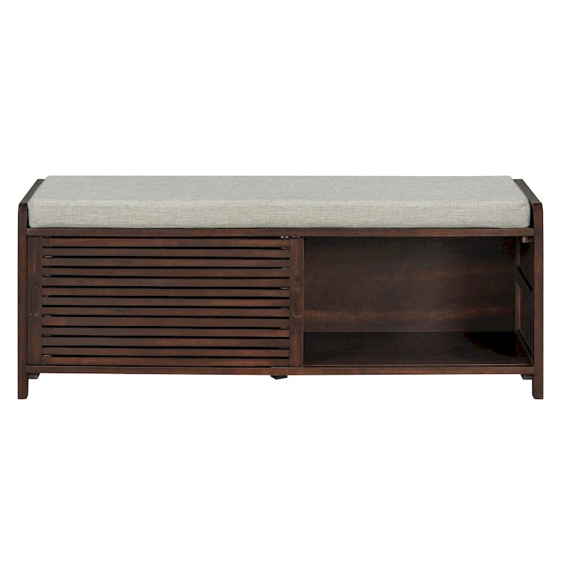 Distressed Shutter Storage Bench with Acacia Veneer for Retro Charm for Living Room, Entryway