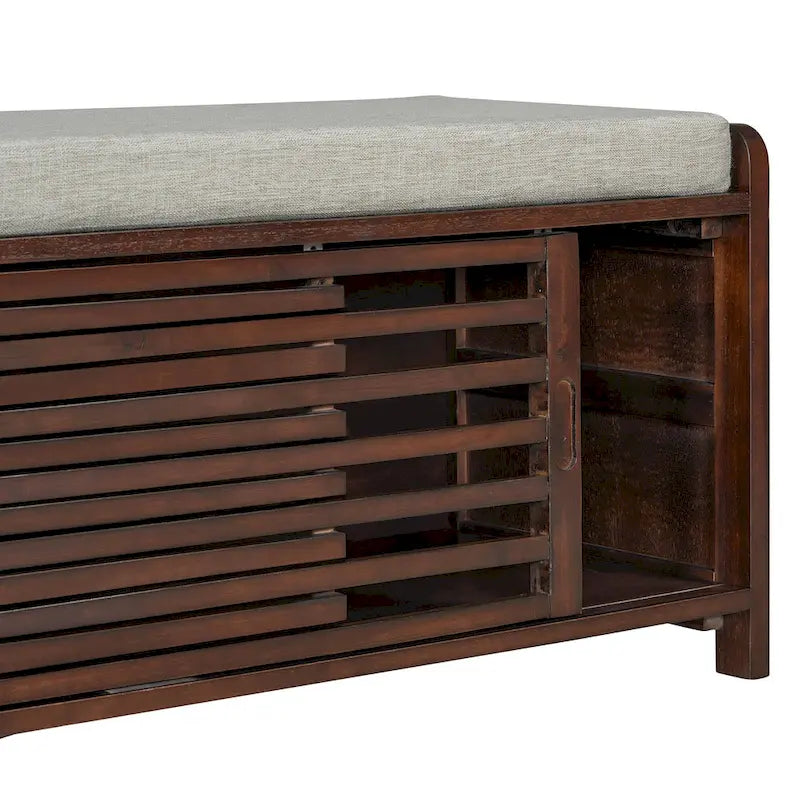 Distressed Shutter Storage Bench with Acacia Veneer for Retro Charm for Living Room, Entryway