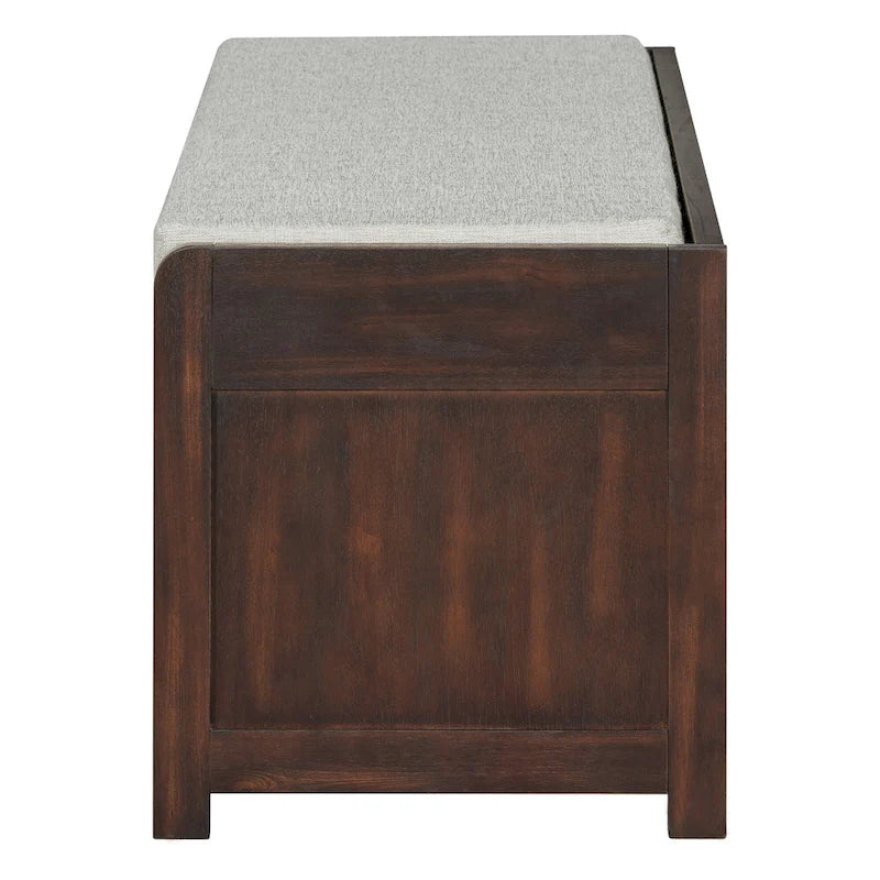 Distressed Shutter Storage Bench with Acacia Veneer for Retro Charm for Living Room, Entryway