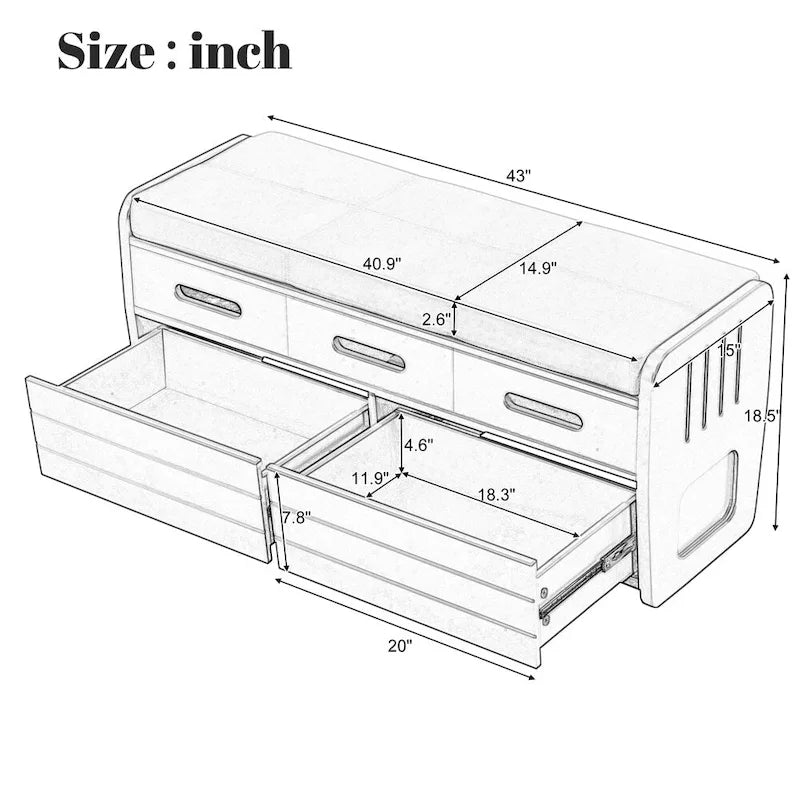 Rustic Storage Bench with 2 Drawers,Hidden Storage Space,Shoe Bench