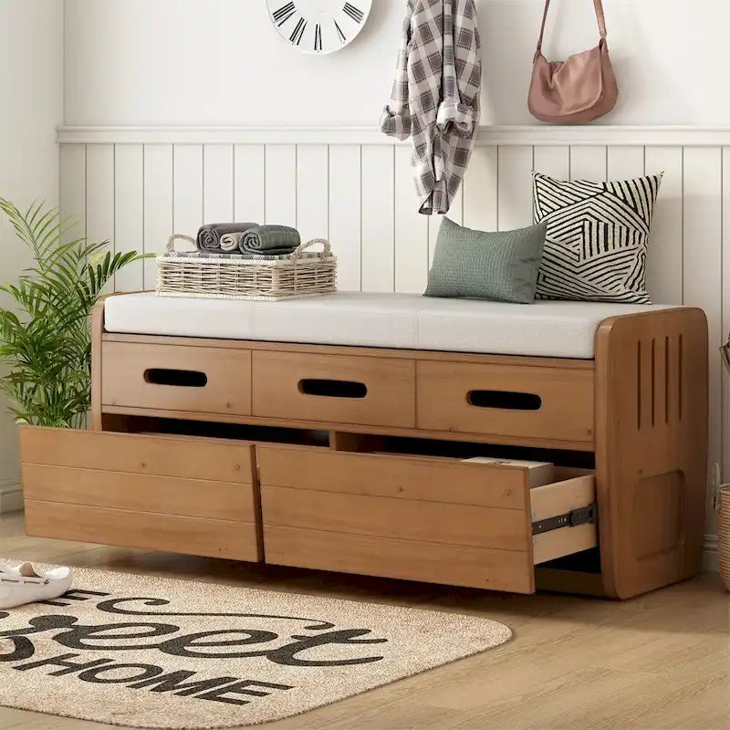 Rustic Storage Bench with 2 Drawers,Hidden Storage Space,Shoe Bench