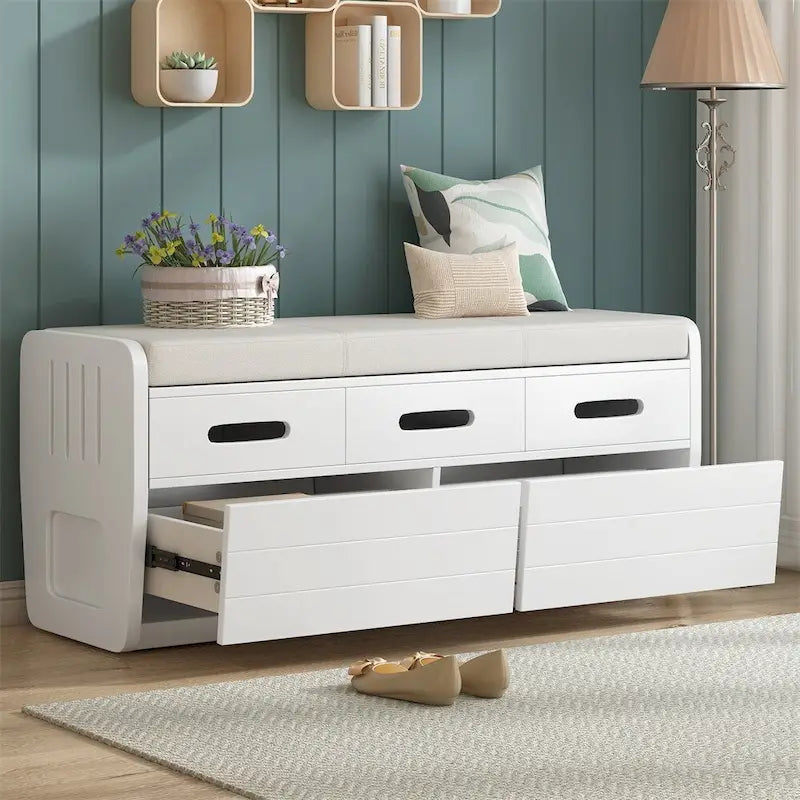 Rustic Storage Bench with 2 Drawers,Hidden Storage Space,Shoe Bench