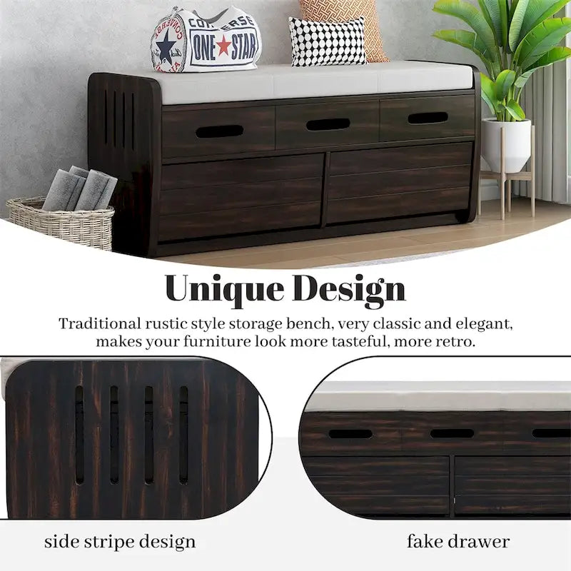 Rustic Storage Bench with 2 Drawers,Hidden Storage Space,Shoe Bench