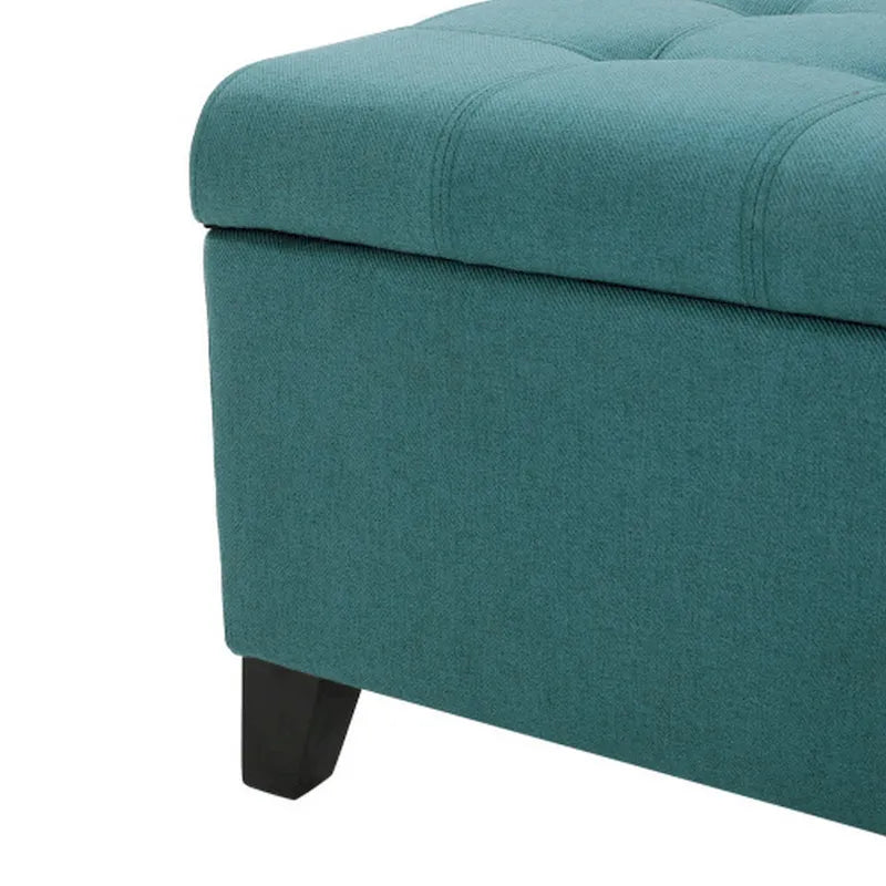 Nira Storage Ottoman Bench, Button Tufted Teal Blue Fabric, 51 Inch