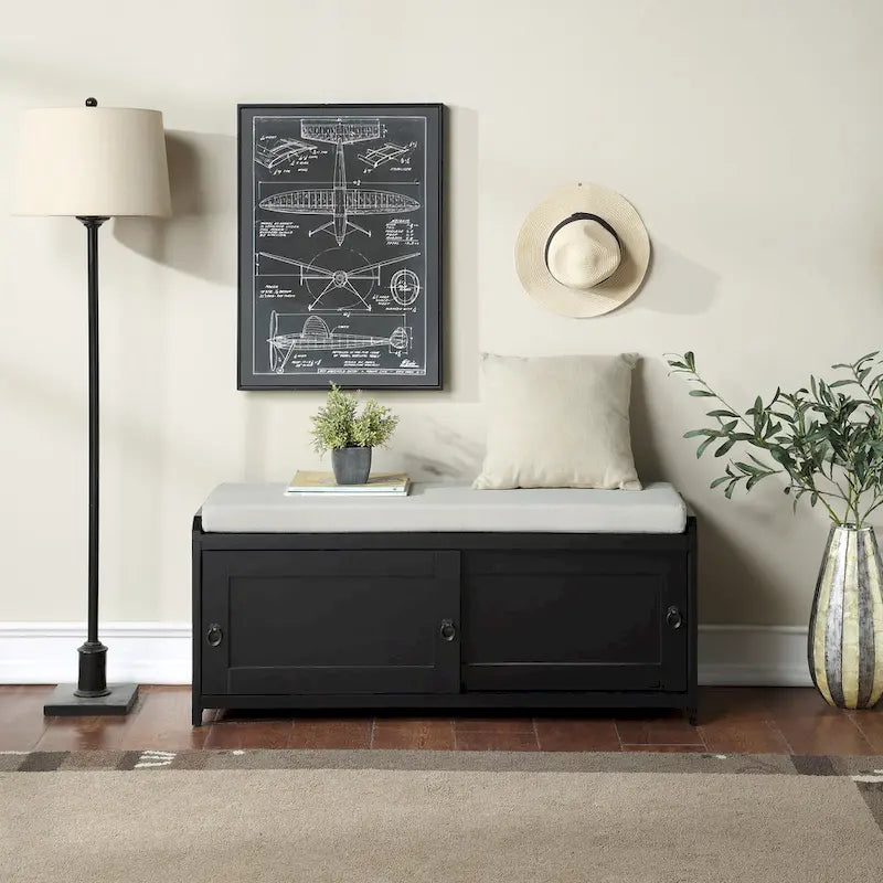 19.3 in.H X 46.85 in.W X 15.35 in.D Wood Storage Bench with Cabinets
