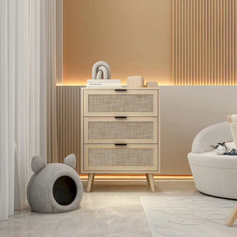 Rattan 3 Drawer Cabinet for bedroom living room