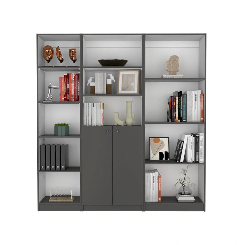 67 Wide 5-Shelf and Cabinet Bookcase Set of 3