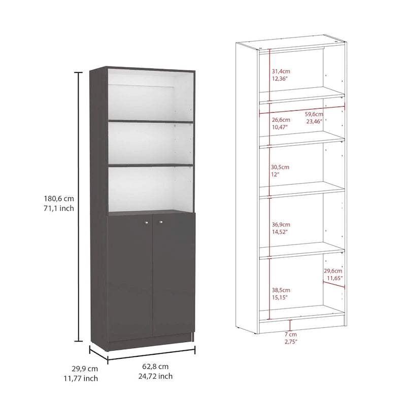 67 Wide 5-Shelf and Cabinet Bookcase Set of 3