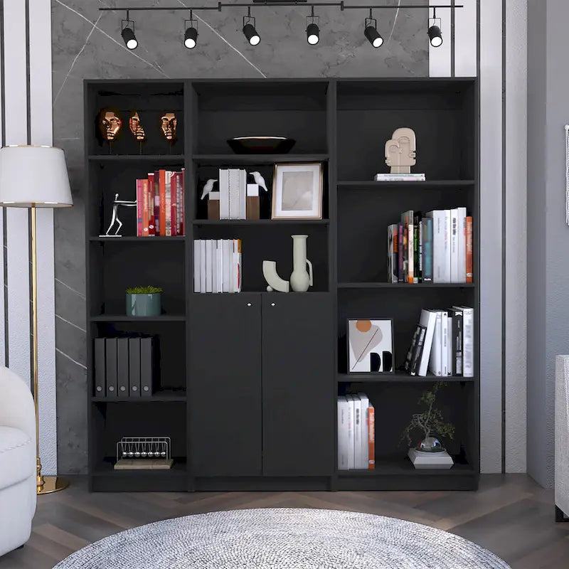 67 Wide 5-Shelf and Cabinet Bookcase Set of 3