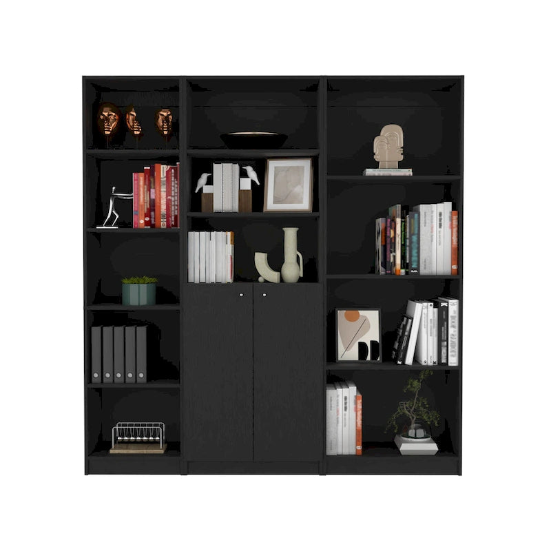 67 Wide 5-Shelf and Cabinet Bookcase Set of 3