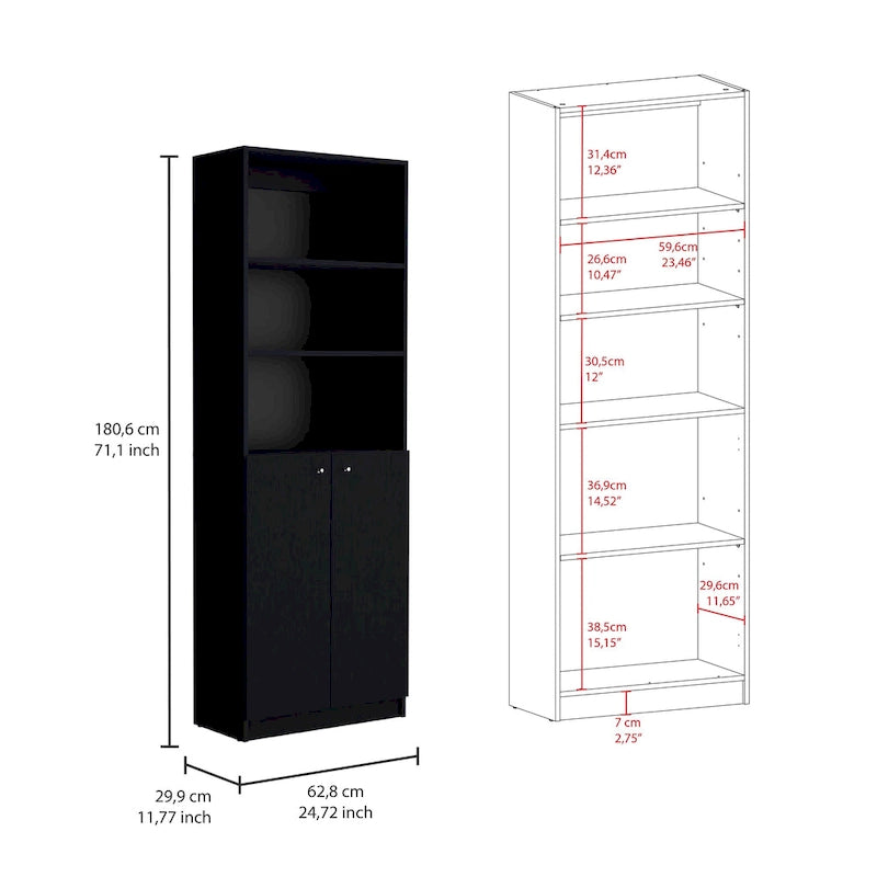 67 Wide 5-Shelf and Cabinet Bookcase Set of 3