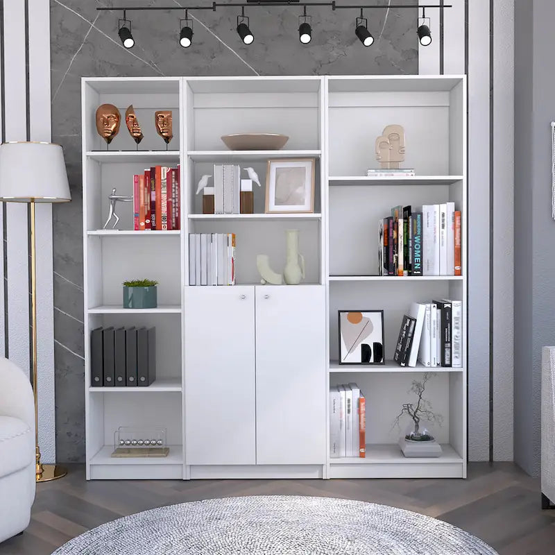 67 Wide 5-Shelf and Cabinet Bookcase Set of 3