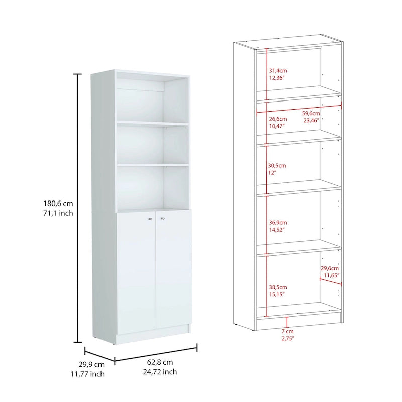 67 Wide 5-Shelf and Cabinet Bookcase Set of 3