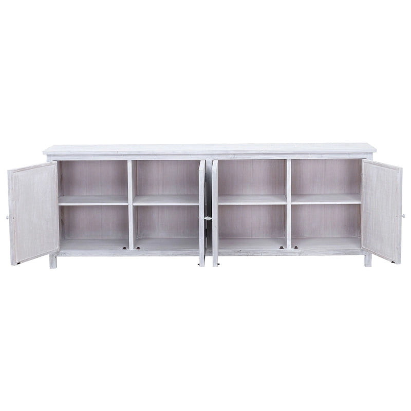 94 Reclaimed Pine White Washed Painted Carved Sideboard