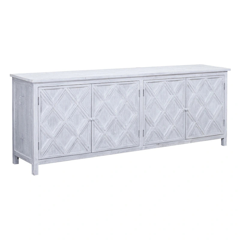 94 Reclaimed Pine White Washed Painted Carved Sideboard