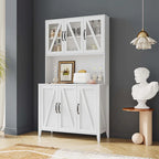 Large Kitchen Pantry Storage Cabinet with Glass Doors,Drawers & Open Shelves