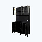 Large Kitchen Pantry Storage Cabinet with Glass Doors,Drawers & Open Shelves