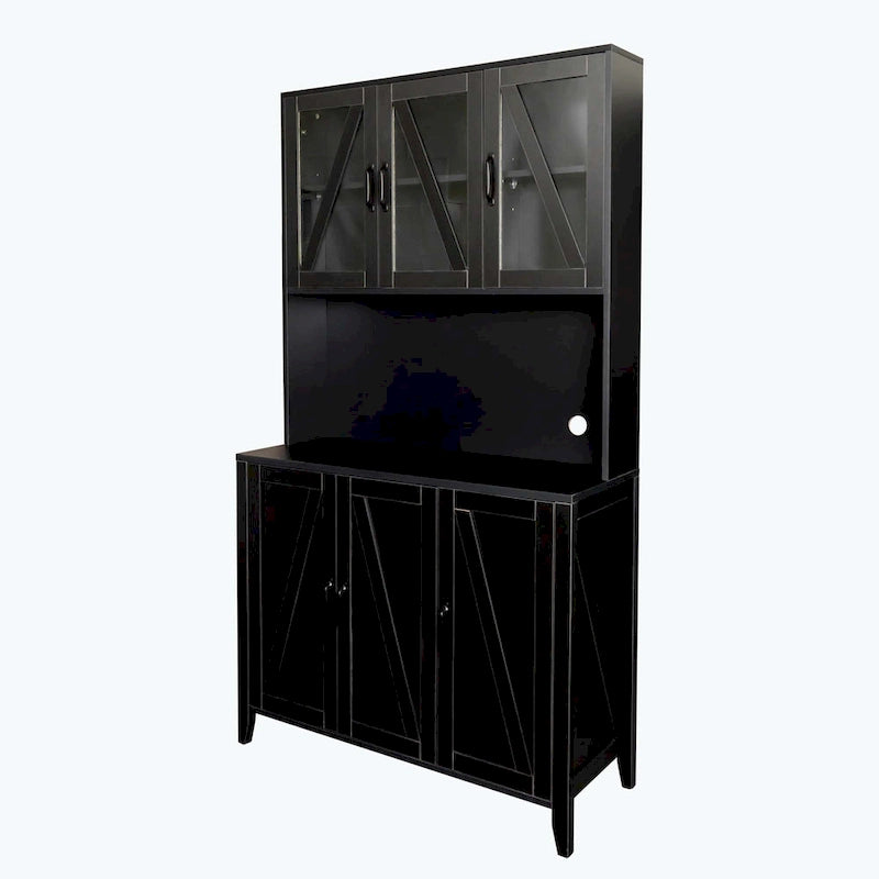 Large Kitchen Pantry Storage Cabinet with Glass Doors,Drawers & Open Shelves
