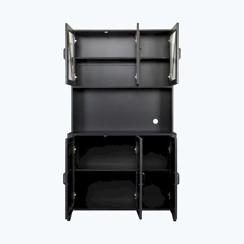 Large Kitchen Pantry Storage Cabinet with Glass Doors,Drawers & Open Shelves