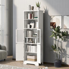 White Tall Bathroom Storage Cabinet with Shelves and Doors for Kitchen and Living Room - 23W x64H