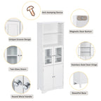 White Tall Bathroom Storage Cabinet with Shelves and Doors for Kitchen and Living Room - 23W x64H