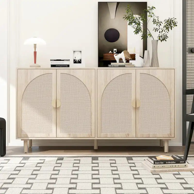 4 Door Rattan Storage Cabinet with Adjustable Shelves