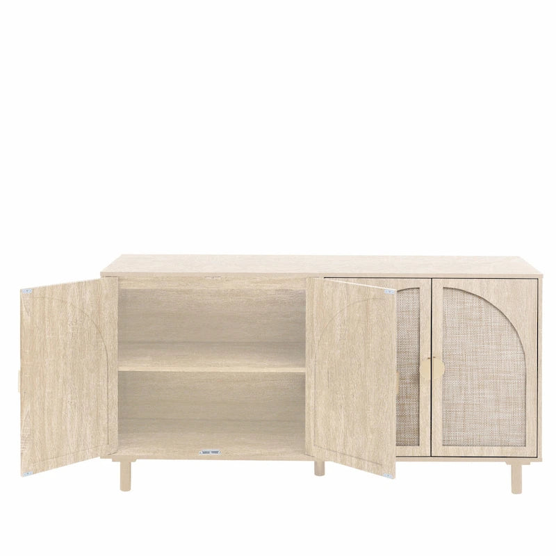 4 Door Rattan Storage Cabinet with Adjustable Shelves