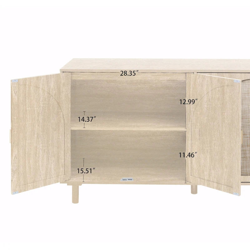4 Door Rattan Storage Cabinet with Adjustable Shelves