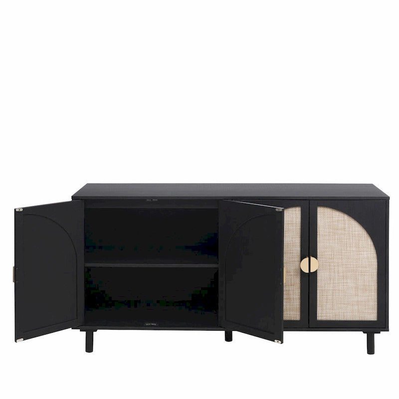 4 Door Rattan Storage Cabinet with Adjustable Shelves