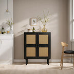 4-türiger Rattan-Gitter-Vorratschrank, Sideboard mit acht Ablagefächern