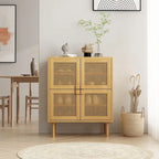 4-türiger Rattan-Gitter-Vorratschrank, Sideboard mit acht Ablagefächern