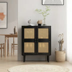 4-türiger Rattan-Gitter-Vorratschrank, Sideboard mit acht Ablagefächern
