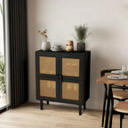 4-türiger Rattan-Gitter-Vorratschrank, Sideboard mit acht Ablagefächern