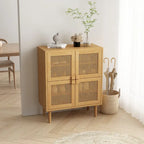 4-türiger Rattan-Gitter-Vorratschrank, Sideboard mit acht Ablagefächern