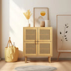 4-türiger Rattan-Gitter-Vorratschrank, Sideboard mit acht Ablagefächern