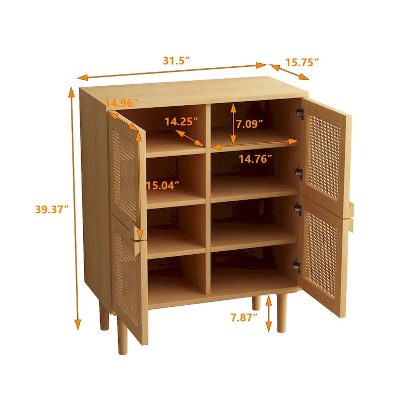 4-Doors Rattan Mesh Storage Cabinet, Sideboard with Eight Storage Spaces