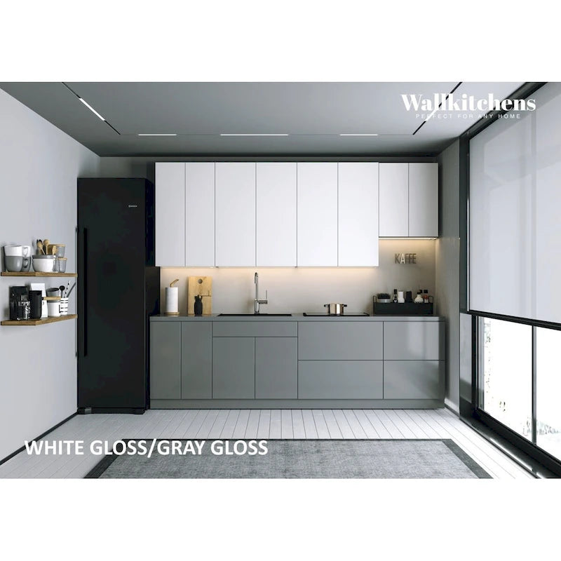 Kitchen Gray & White Gloss Color Base Size 9.5Ft Wide - 114x24