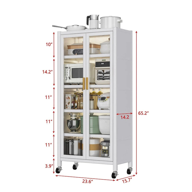 Open-Door Kitchen Shelving Floor-To-Ceiling Microwave Storage Cabinet
