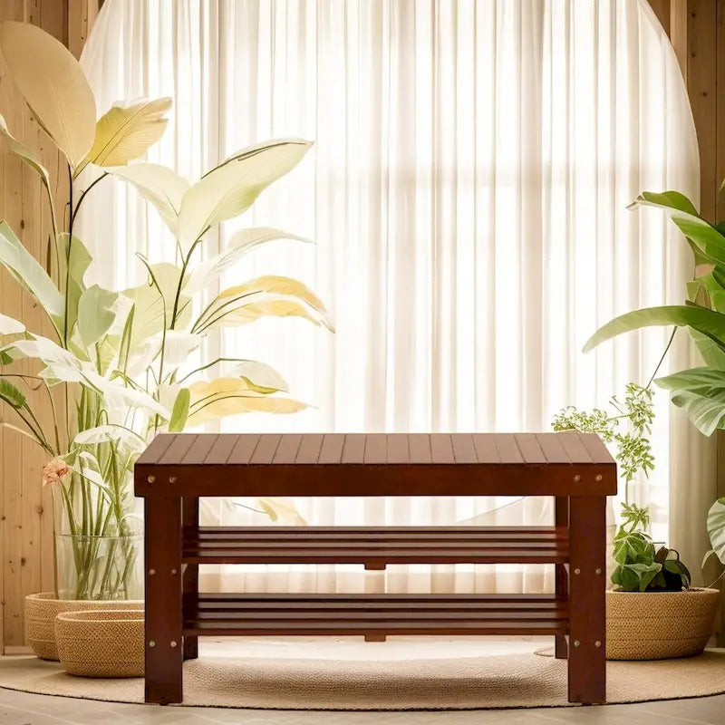 Quality Solid Wood Shoe Bench, Cherry Finish