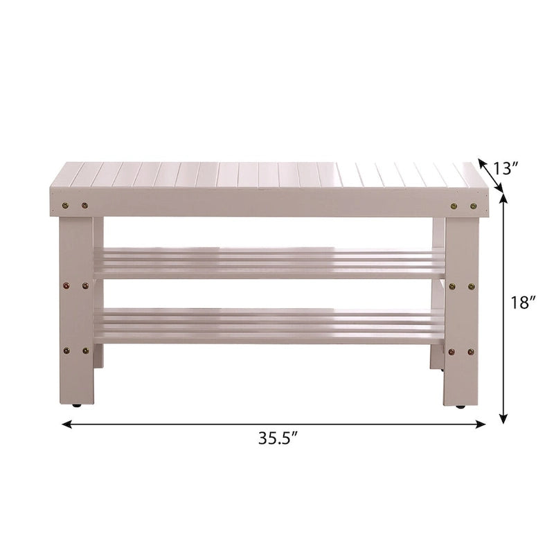 Quality Solid Wood Shoe Bench, Cherry Finish