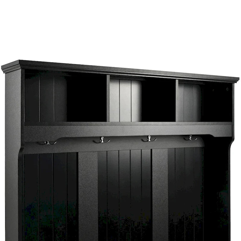 47.2 Entryway Bench with Shutter-Shaped Doors, Coat Rack, Cushion and 4 Sturdy Hooks