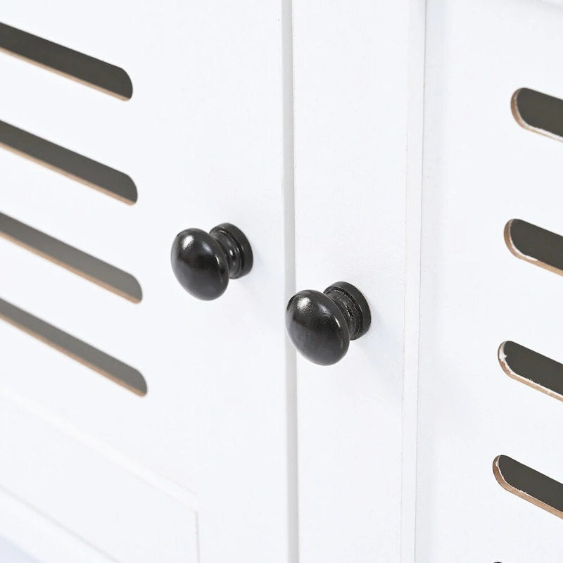 47.2 Entryway Bench with Shutter-Shaped Doors, Coat Rack, Cushion and 4 Sturdy Hooks